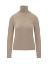 Max Mara Beige Solid Turtle Neck Sweater In Neutral
