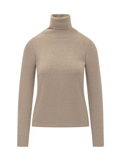 Max Mara Beige Solid Turtle Neck Sweater In Neutral