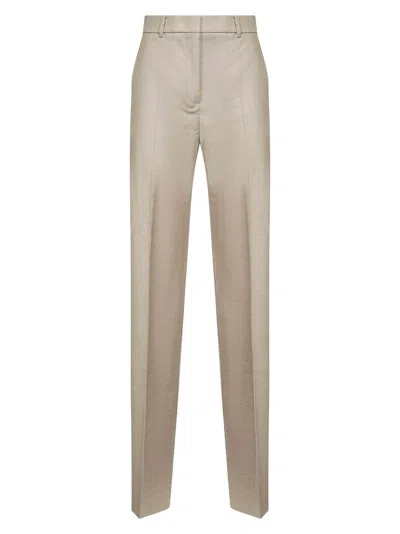 MAX MARA BEIGE STRETCH WOOL FLANNEL LAMBRO TROUSERS