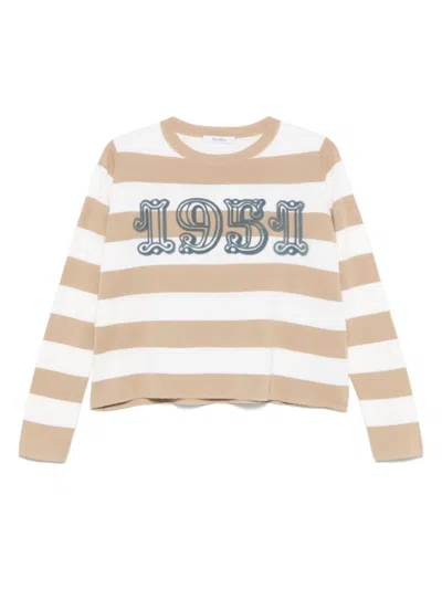 Max Mara Women Beige Striped Sweater, Xs Luxury Tops For Women Darveys In Brown