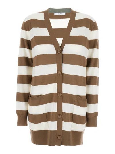 Max Mara Beige Stripes V Neck Cardigan