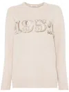 Max Mara Beige Sweatshirt With Decorative 1951 Motif In Neutral