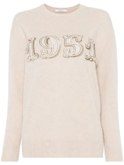 MAX MARA MAX MARA BEIGE SWEATSHIRT WITH DECORATIVE 1951 MOTIF