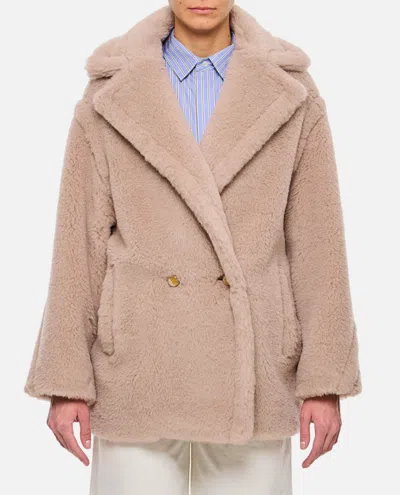 Max Mara Beige Teddy Bear Icon Short Coat In Cream