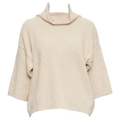 Pre-owned Max Mara Beige Virgin Wool Cashmere Cable Knit Sleeve Sweater S In Brown