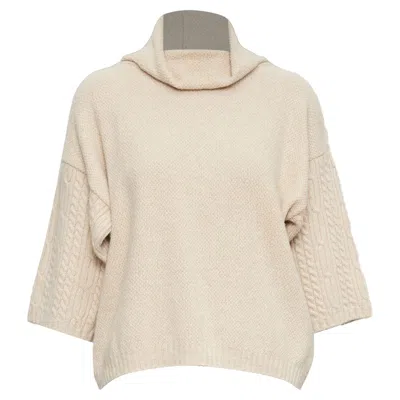 Max Mara Beige Virgin Wool Cashmere Cable Knit Sleeve Sweater S In Neutral