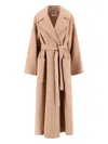 Max Mara Beige Virgin Wool Wrap Coat With Classic Lapel In Neutral