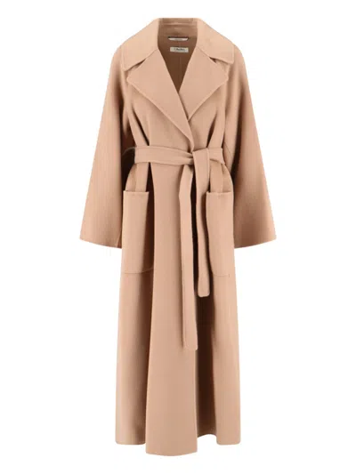 MAX MARA MAX MARA BEIGE VIRGIN WOOL WRAP COAT WITH CLASSIC LAPEL
