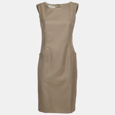 Pre-owned Max Mara Beige Wool Blend Bateau Neck Sheath Dress S In Sand