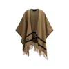 Max Mara Fringed Leather-trimmed Wool-jacquard Cape In Brown