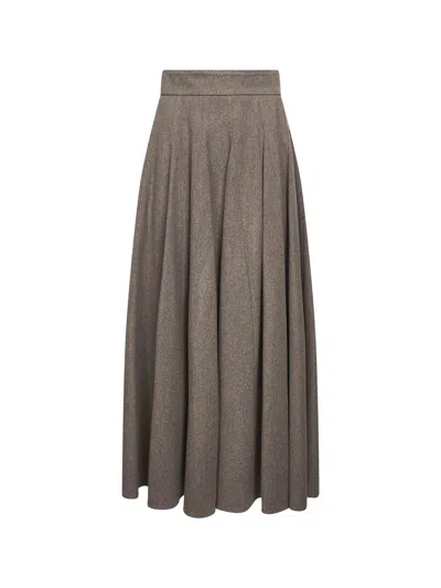 Max Mara Beige Wool Felt Bellico1234 Long Skirt In Gray