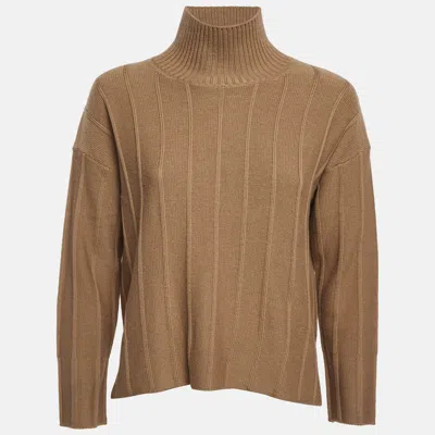 Pre-owned Max Mara Beige Wool Knit Turtleneck Sweater S In Sand
