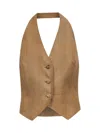 Max Mara Beige Yarn-dyed Linen Batavia Sauro Waistcoat In Brown
