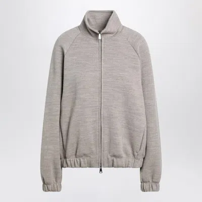 Max Mara Beige Zip-up Sweatshirt In Wool Blend In Gray