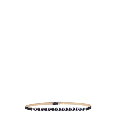 Max Mara Bejewelled Satin Belt In Blue