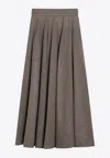 Max Mara Belico Pleated Wool Midi Skirt In Brown
