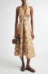 Max Mara Halterneck Printed Cotton Midi Dress In Multi