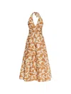 Max Mara Halterneck Printed Cotton Midi Dress In Brown