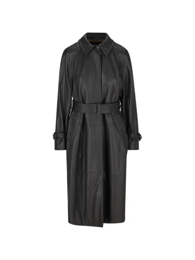 MAX MARA BELLICO BELTED LEATHER TRENCH COAT