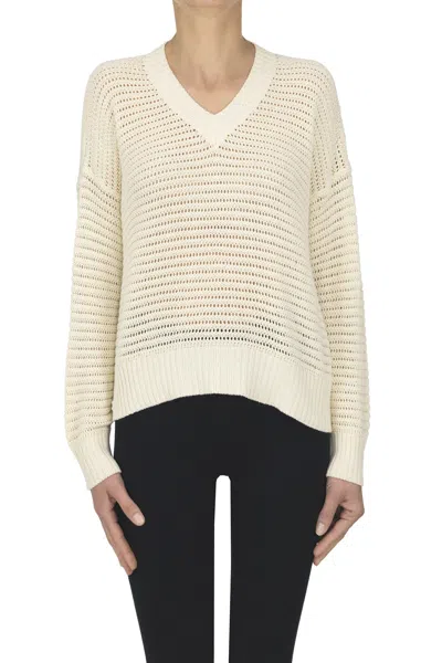 Max Mara Bellico Cut-out Knit Pullover In Metallic