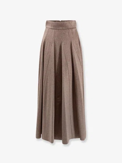 Max Mara Bellico Virgin Wool Long Skirt In Brown