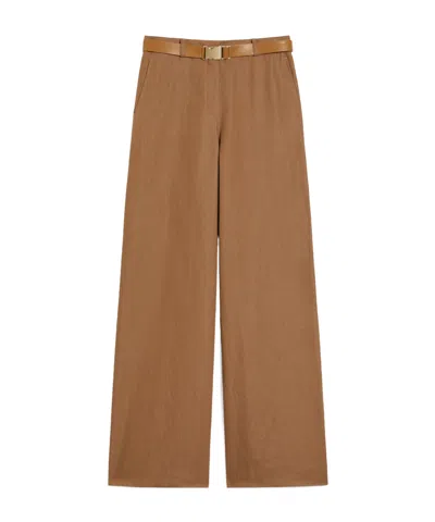 Max Mara Studio Belted Wide Leg Trousers In Brown