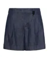 Max Mara Washed Pure Cotton Denim Shorts High-waist Pleated Back With Removable Jewel In Blue