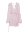 Max Mara Puff Sleeve Belted V Neck Mini Dress In Pink