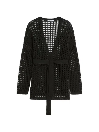 Max Mara Belt-detail Knit Cotton Cardigan In Black