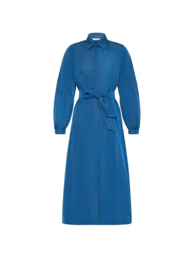 Max Mara Belted Balloon-sleeve Midi Dress In Blue
