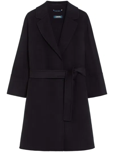 Max Mara Belted Black Coat With Wide Sleeves And Timeless Silhouette