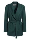 Max Mara Green Wool Canvas Jacket With Belt In Green