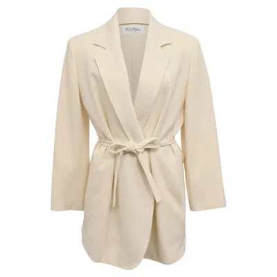 Max Mara Belted Blazer In Ecru Cotton In White