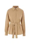 Max Mara Belted Button-up Long-sleeved Shirt In Beige