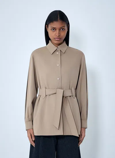 Max Mara Belted Button-down Shirt In Brown