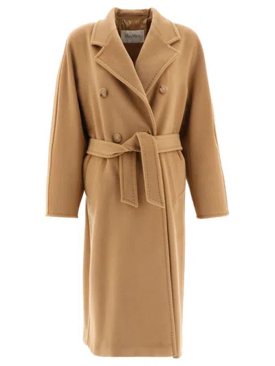 Max Mara Belted Button-up Coat In Camel