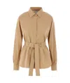 Max Mara Belted Button-up Long-sleeved Shirt In Nude