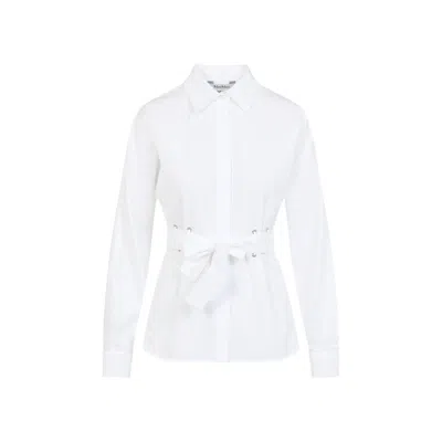 Max Mara Belted Button-up Long-sleeved Shirt In White