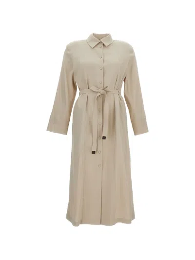 Max Mara Belted Button-down Dress In Neutral