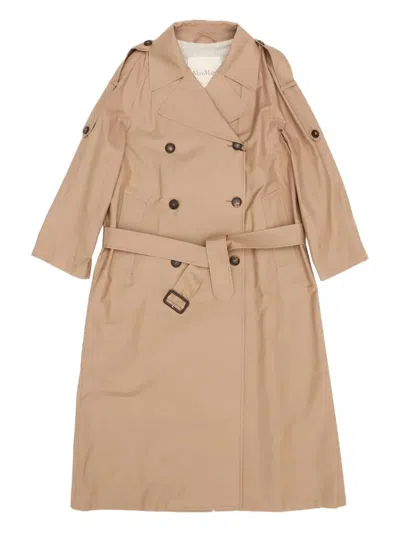 Max Mara Belted Buttoned Coat In Brown