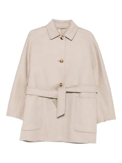 Max Mara Belted Buttoned Jacket In Neutral