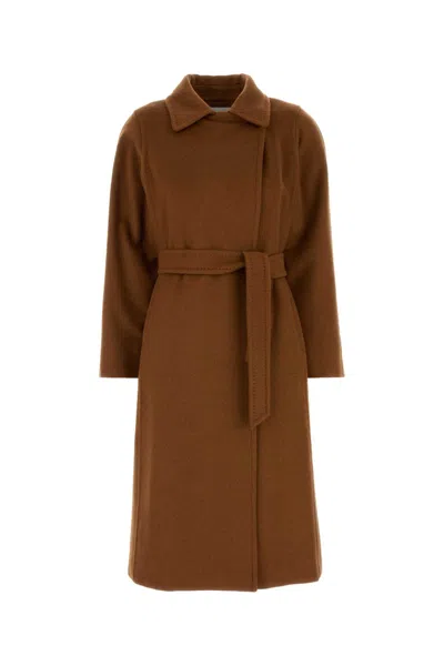 Max Mara Belted Camel Coat In Brown
