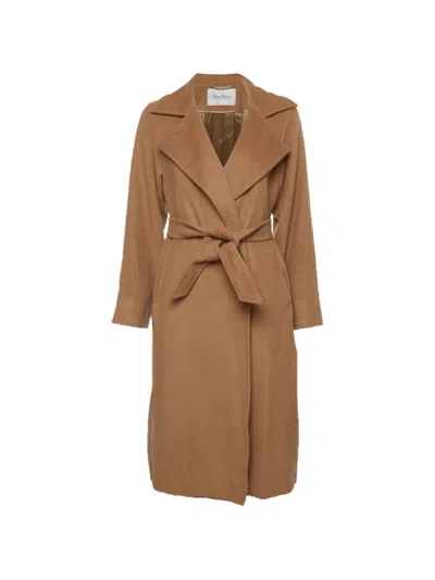 Pre-owned Max Mara Belted Camel Hair Coat In Brown
