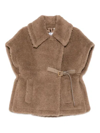 Max Mara Belted Cappa Jacket In Brown