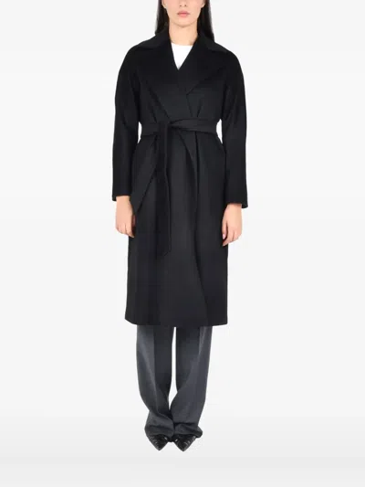 Max Mara Belted Cashmere Coat In Black