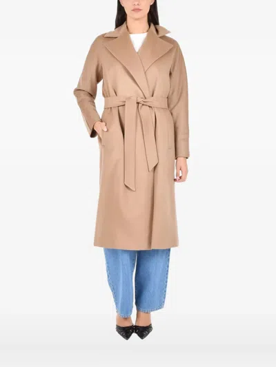 Max Mara Belted Cashmere Coat In Brown