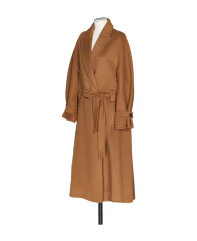 Max Mara Belted Cashmere Coat In Brown