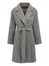 Max Mara Tailored Wool Coat With Belted Waist In Gray