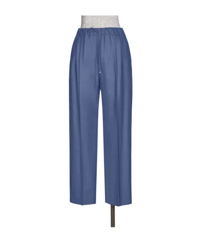 Max Mara Belted Cashmere Trousers In Blue