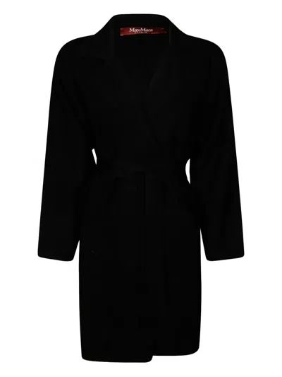 Max Mara Black Wrap Coat With Belted Waist